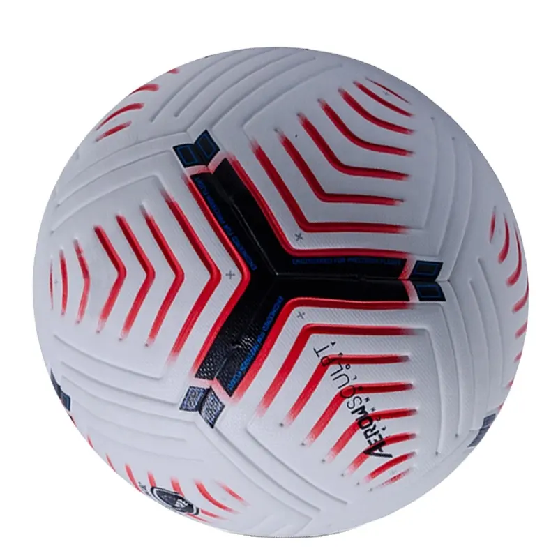 Boyut 5 PU termal laminasyon uçan yol kırmızı beyaz mavi eğitim futbol boyutu 5 futbol topu