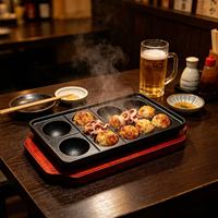 Poêle à takoyaki en fonte à 8 trous avec base en bois, pré-culottée, antiadhésive, pour boulettes de poulpe, compatible gaz et induction, pour la maison et la restauration, OEM