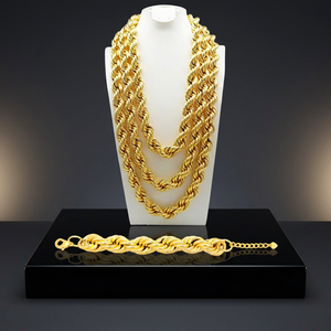 <b>Mens</b> Cuban Large Necklace <b>Bracelet</b> Brass <b>24K</b> <b>Gold</b> Plated Luxury Hip Hop Style Wedding Engagement Jewelry Set Gift - Product Image 3