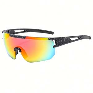 Lunettes de soleil de sport unisexes surdimensionnées coupe-vent avec logo personnalisé, verres miroir colorés UV400 pour le cyclisme, hommes et femmes - Product Image 6