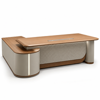 Bureau de direction moderne de luxe en forme de L avec éclairage LED pour bureau de direction, salle de PDG, bureau administratif, table en bois pour chef