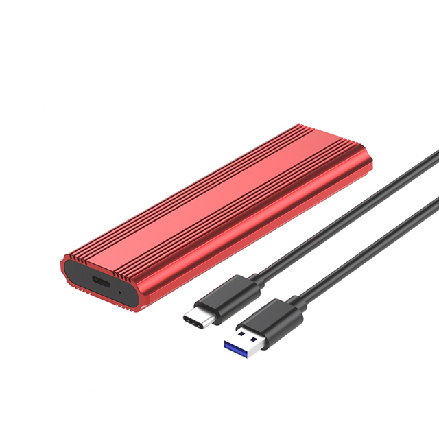 M.2 NVMe NGFF Dual Protocol Red Aluminum Alloy SSD to USB Case & Bags with Private Mold