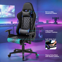 Chaise de jeu pivotante pour ordinateur CH06-30 noire 150 °   Siège de course inclinable avec lumières LED RVB, cuir PVC, 4 vérins à gaz, réglable en hauteur
