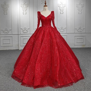 Jancember DY5667 V-cuello de manga larga con cordones vestido de baile Organza Vestidos de Noche de alta calidad - Product Image 1