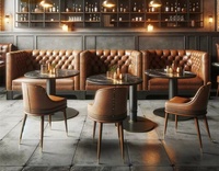 Rétro américain Bois Orange Cuir Fast Food Restaurant Diner Booth Seating Sofa Cafe Round Dining Table and Chair Set for Sale