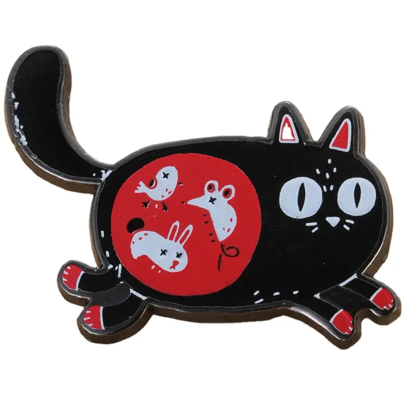 Black cat belly with rat fish rabbit match brooch badge accessory