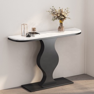 Mesa Consola de Entrada de Metal de Alta Gama, Estilo Contemporáneo de Lujo Ligero, con Placa de Roca Semicircular y Estante de Almacenamiento para Sala de Estar, Novedad - Product Image 2