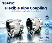 Raccord flexible en acier inoxydable Topfix avec joint en caoutchouc EPDM pour la réparation des raccords de canalisations d'égouts et d'eaux usées