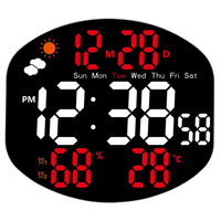 Horloge numérique électronique à grand écran de 10 pouces, télécommande, horloge d'alarme LED, météo, température, humidité, calendrier, horloge murale