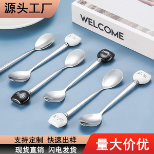 Cuillère en céramique et acier inoxydable, cuillère en forme de chat de dessin animé, cuillère à dessert créative, cuillère à café, cuillère pour enfants - Product Image 1