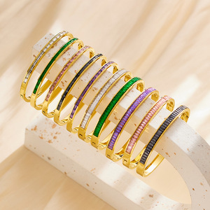 Simple Design Multi-Color Channel Setting Square Cubic Zirconia Classic Simple Stainless Steel <b>Bangles</b> <b>Bracelet</b> for Women - Product Image 2