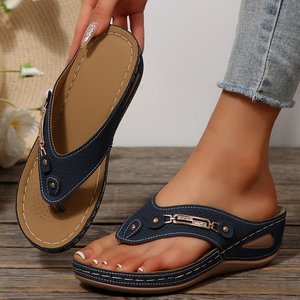 Sandalias de cuña para mujer, rojas, con punta abierta, transpirables, estilo casual, para la playa, zapatos de verano - Product Image 3