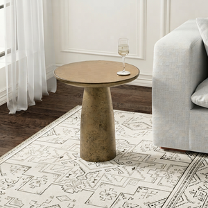 Luxe Metal Antique Metal Coffee <b>Table</b> With Conical Base Transitional Living Room Furniture Handmade - Product Image 1