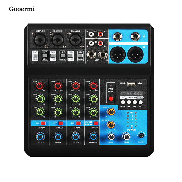 Gooermi F-5A Professional 5 Channel Audio Mixer Sound Board with Blue Tooth, Usb Audio Interface for Streaming