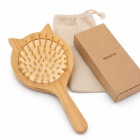 Brosse à cheveux en bois pour jeunes enfants, brosse de massage en bois à coussin d'air, forme de chat, mignonne