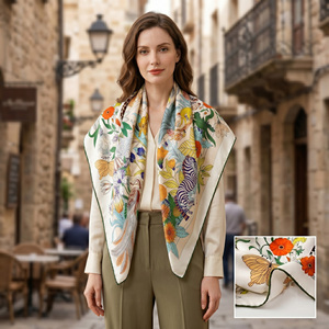 Custom 90x90cm Twill Mulberry Silk Scarf Low MOQ Wholesale Design Floral Pattern All Seasons - Product Image 4