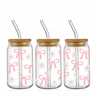 Transferts UV DTF pour gobelets à bon prix, motifs nœuds roses pour verres Libbey de 16 oz, prêts à être expédiés