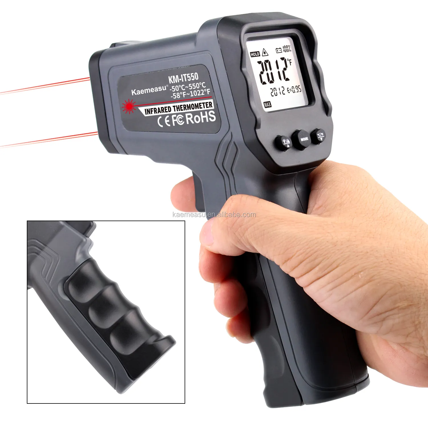 Vente chaude pistolet de température industriel double équipement de test laser thermomètre numérique pour le ménage
