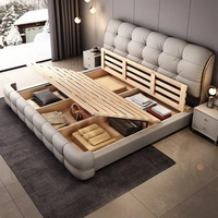 Meubles de chambre à coucher en bois de luxe moderne, lit double king size rembourré, cadre en cuir avec rangement, design italien 2026