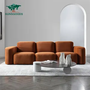 High Quality tofu block down leather sofa modern minimalist living room Nordic solid wood four -person leather cowhide sofa