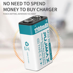 Batteries lithium-ion PUJIMAX 1200mAh, batterie Li-ion USB, batterie rechargeable 9V pour détecteurs de fumée avec câble de charge - Product Image 5