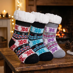 Chaussettes d'intérieur en tricot à double couche Sherpa, antidérapantes, super chaudes, avec motif cœur mignon, pour <span class=keywords><strong>femmes</strong></span>, hiver 2026, Noël - Product Image 1