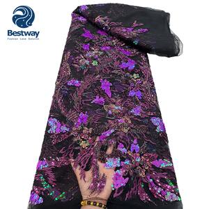 Tela de encaje de tul francés nupcial africano bordado de secuencia de estilo de moda Bestway - Product Image 3