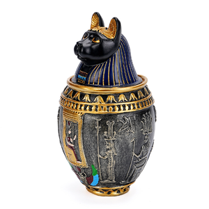 Ancient <strong>Egyptian</strong> Mythology Resin Sculpture Pet Memorial <strong>Urn</strong> with Cat Gods Statue Copper Jar Casket for Dog Memorial Services - Product Image 3