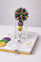 Porte-badge rétractable Fleur de Lys pour le Mardi Gras, porte-badge d'identification perlé pour infirmière, idéal pour le carnaval