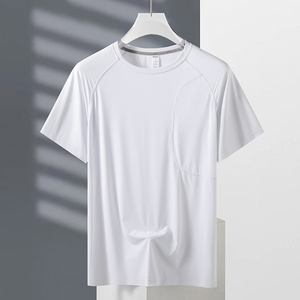 Logotipo personalizado de manga corta para hombre nueva camiseta de secado rápido para hombre nueva camiseta transpirable de seda helada para correr fitness deportes sueltos - Product Image 3