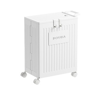 Plastic Storage <b>Cart</b> With Wheels <b>Foldable</b> Laundry Organizer For Home Corner Use Creamy White Rectangle Shape - Product Image 4