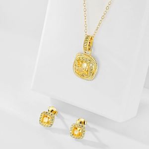 Dylam <b>Top</b> End 925 Sterling Silver 18K Gold Plating Women Square Radiant Cut Yellow 8A Cubic Zirconia Diamond Halo Stud <b>Earrings</b> - Product Image 4