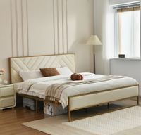 Lit en métal de style moderne pour chambre à coucher, couleur or, tailles double/simple/grand lit/très grand lit, avec tête de lit en velours – Vente en gros