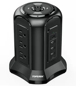 Unique Design Toprek Power Tower Socket with PD18W USB-C port and wireless 5W