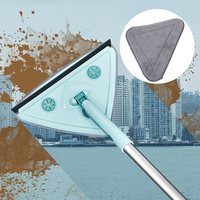 Serpillère de nettoyage mural en microfibre avec manche télescopique en acier, raclette triangulaire pour fenêtre et essuie-glace avec 2 tampons