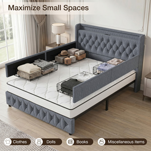 Cama Moderna Ajustable y Cómoda con Botones Decorativos, Almacenamiento, Estación de Carga, Cajones Debajo de la Cama, Alta Capacidad de Carga, Tapizada - Product Image 4