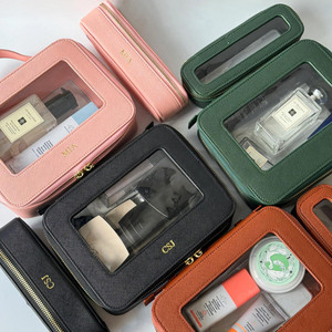 Ensemble d'organisateurs zippés en cuir Saffiano PU et TPU transparent de qualité supérieure, avec nom personnalisé, coffret cadeau, trousse de toilette - Product Image 2