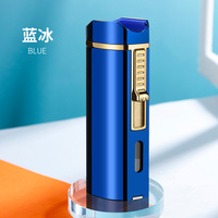 Briquet à cigares double flamme coupe-vent en alliage de zinc, écologique, style américain, coupe-cigares, fenêtre de niveau de carburant visible, torche au butane rechargeable