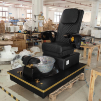 Chaise de pédicure professionnelle de luxe confortable au design moderne pour salon de manucure, non pliable, avec bassin métallique réglable et massage des pieds