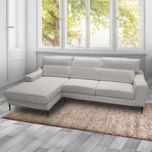 Divano WINSON con penisola sinistra e sedute estraibili in tessuto argento - Product Image 1