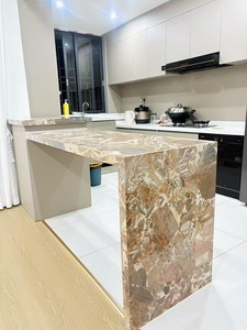 Đảo đá cẩm thạch đỏ, đá terrazzo thật, đá cẩm thạch, thiết kế mặt bàn đảo thác nước bằng đá cẩm thạch tùy chỉnh - Product Image 5