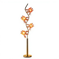 Lampe sur pied en verre de Murano rose moderne faite à la main avec base E26 et tige en métal doré, lumière LED pour la décoration du salon