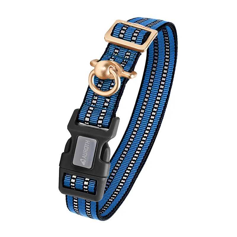 Hochwertige taktische blaue reflektierende Hundehalsbänder Nylon in Großauflagen einstellbar Airtag Training Hundehalsband individuelles Logo