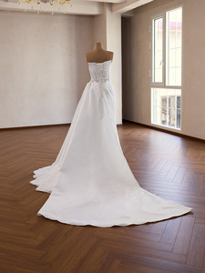 Robe de mariée de luxe minimaliste Ocstrade sans bretelles en satin avec strass scintillants, ceinture latérale, longue traîne et dos corset, robe de mariée personnalisée - Product Image 4
