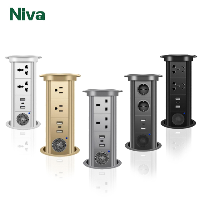 Electrical Desktop Sockets Pop up Tower Lifting Socket Switch with USB C and Wireless Charger Smart Life for Kitchen