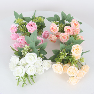 Avrupa tarzı 10-Heads 32cm <span class=keywords><strong>Mini</strong></span> sahte güller buket mavi kırmızı pembe toptan toplu ipek yapay çiçek düğün dekorasyon için - Product Image 3