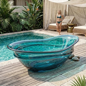 <span class=keywords><strong>Baignoire</strong></span> autoportante de luxe en résine transparente ambrée, forme ondulée, finition cristalline, pour villa, salle de bain design - Product Image 6