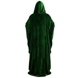 Manteau long en velours suédé à capuche pour fête d'Halloween, vampire, sorcière, sans doublure, CRHO-023 - Product Image 4