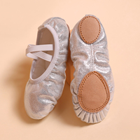 Zapatillas de Ballet Suaves para Niñas Pequeñas, Zapatos de Baile con Brillantina, Suela Partida, Pantuflas Infantiles con Bandas Elásticas Cruzadas para Actuaciones en Escenario