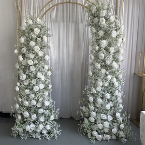 Cuerno de arco de boda blanco IFG con flor rosa y aliento de bebé para decoración de fondo - Product Image 6